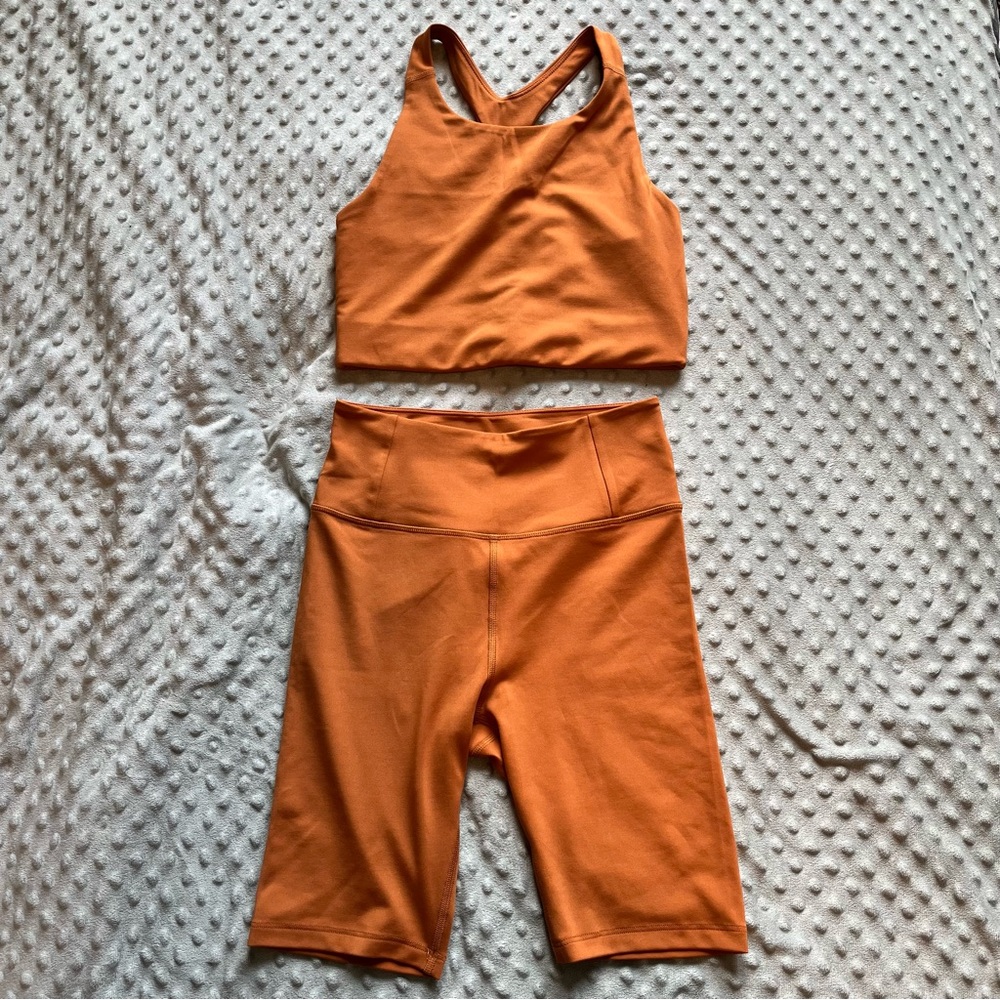 girlfriend collective Orange High-Rise Bike Shorts Set